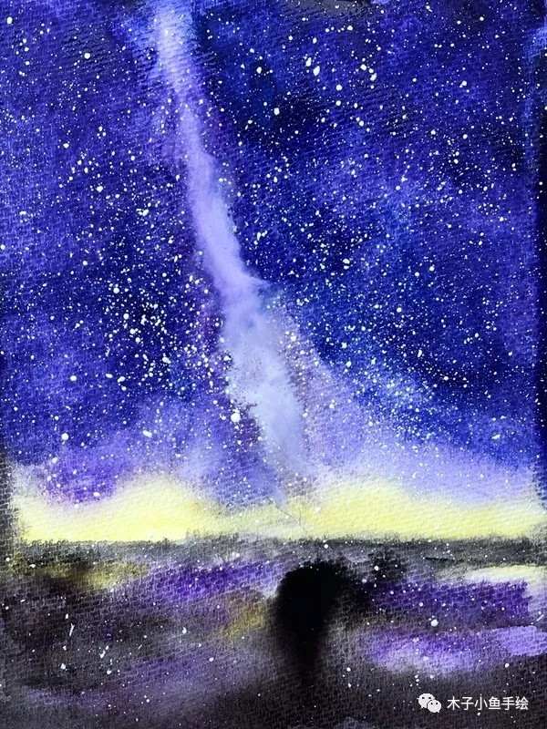 紫色粉色星空画画教程,水彩画紫色星空