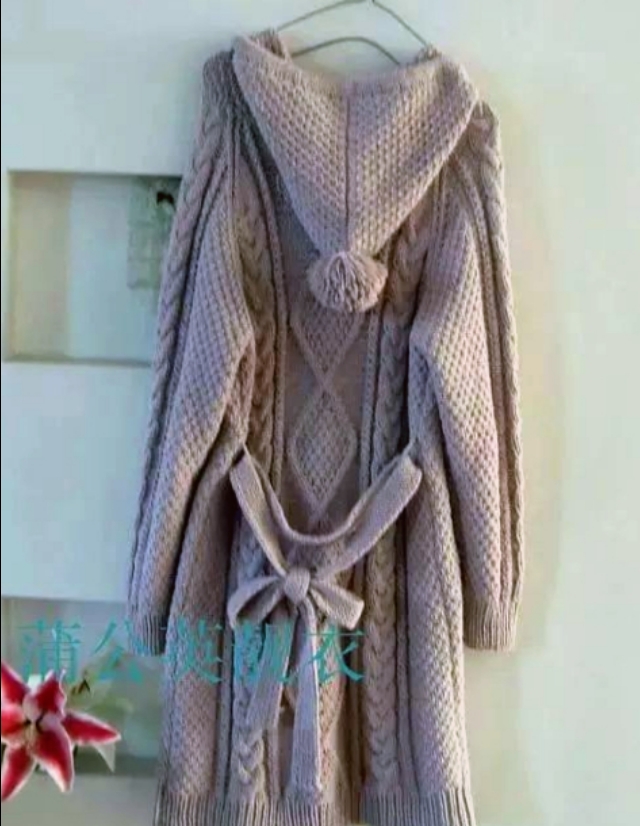 长款戴帽子大衣编织，冬天织一件很暖和