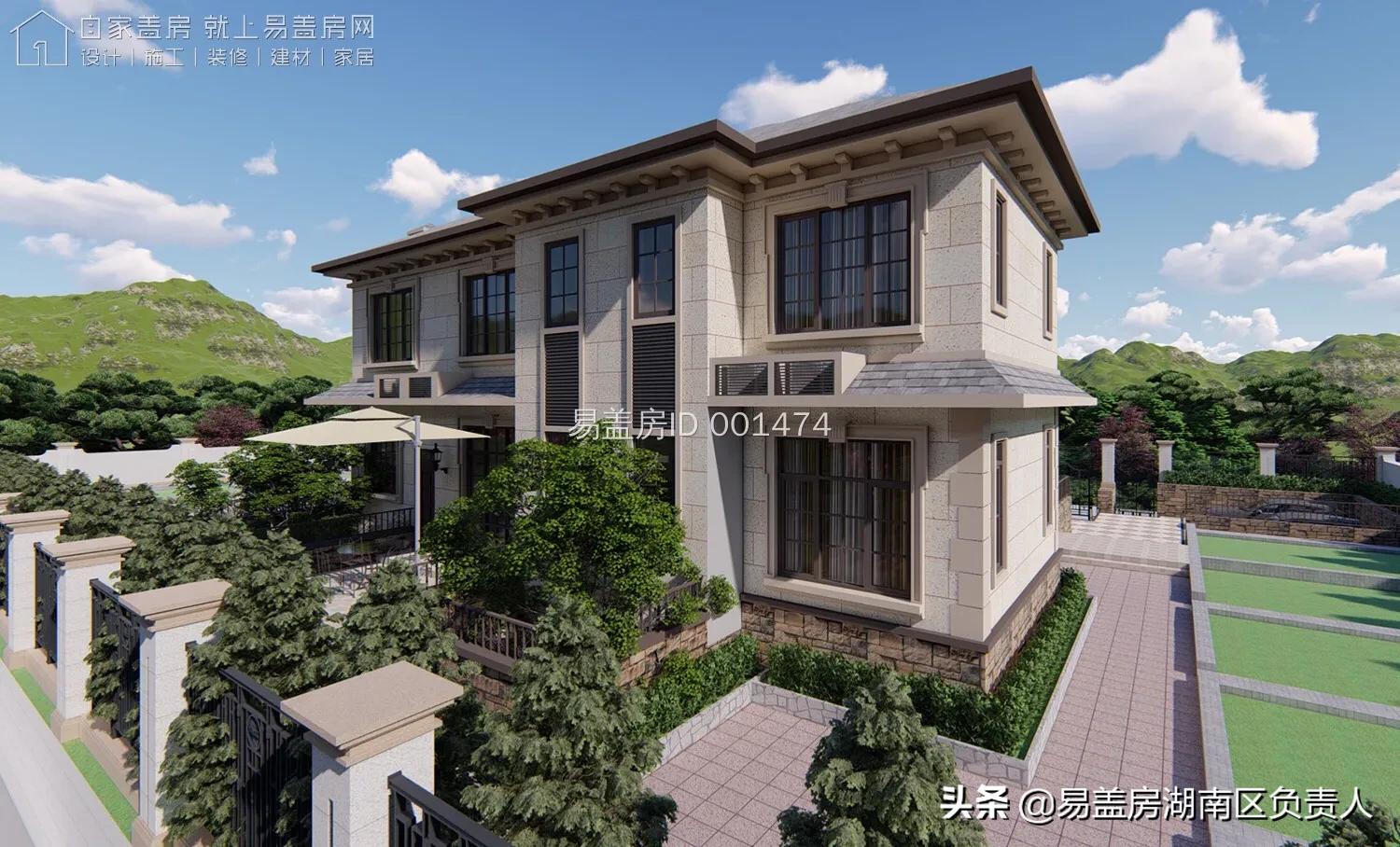 欧式挑高小别墅二层带车库,欧式风元素的二层平顶小别墅