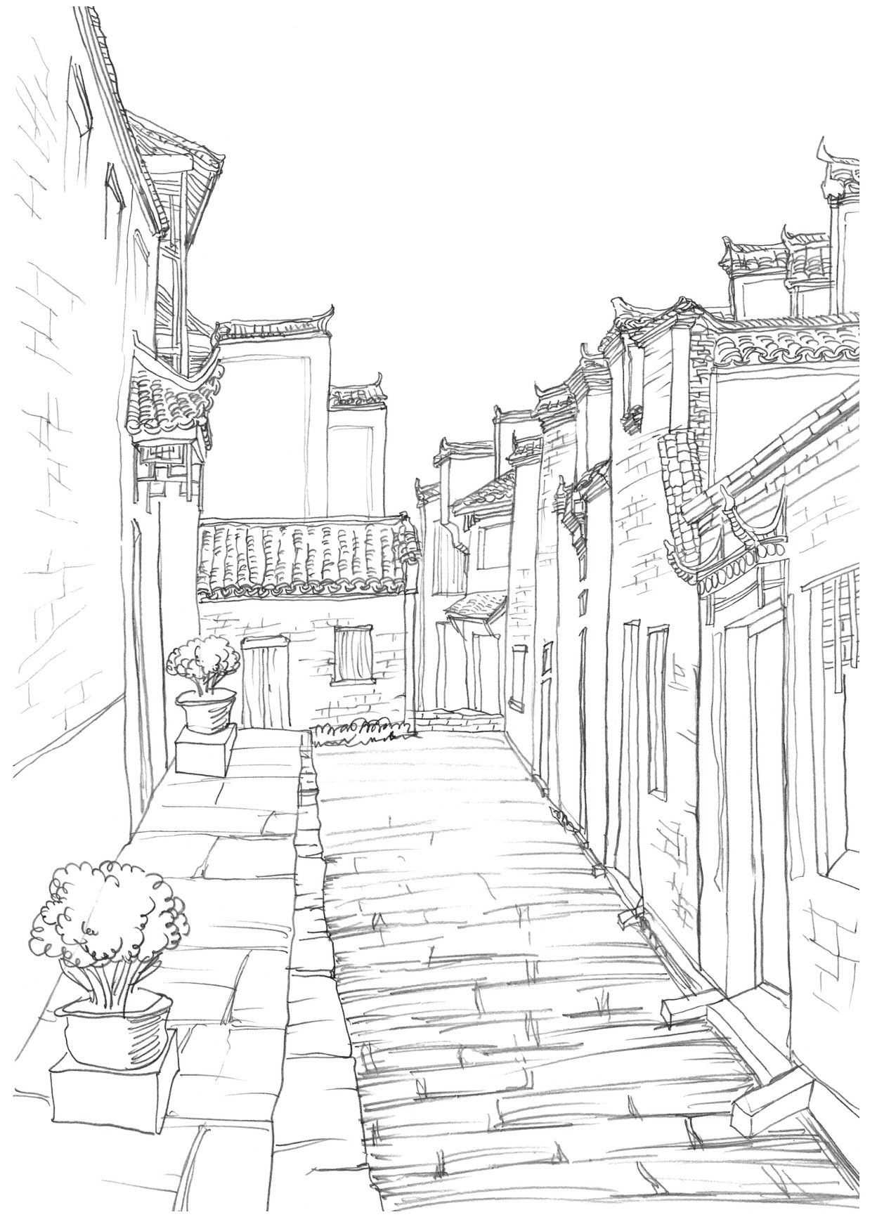 速写风景画临摹步骤图,速写初学者入门的基础风景画