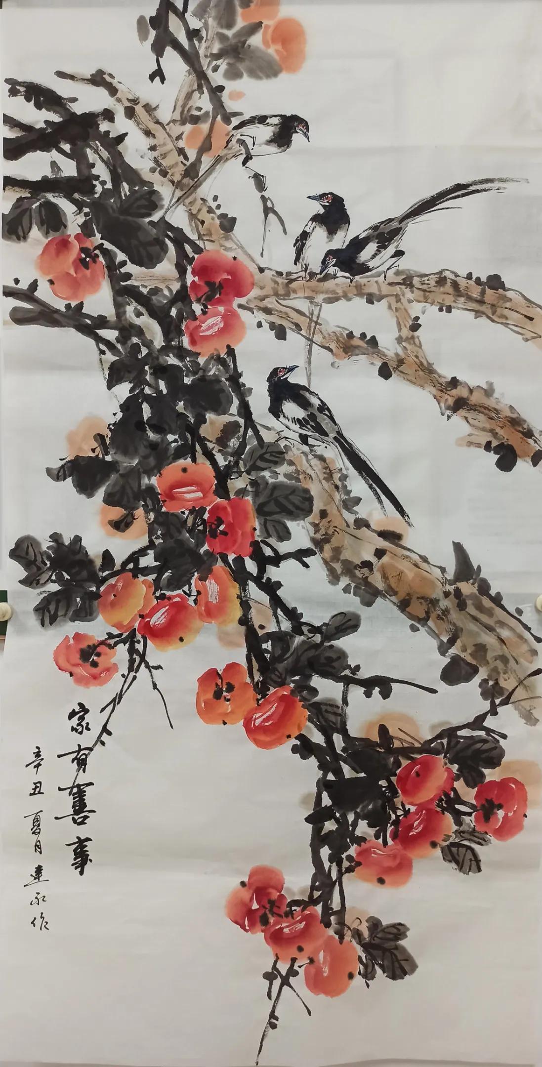 《家有喜事》喜鹊柿子～创作图解