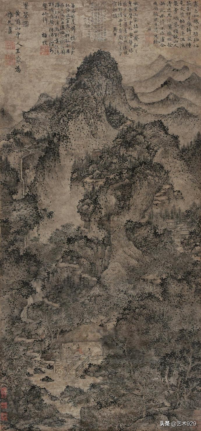 元代王蒙山水画手卷真品,元代画家王蒙的山水画