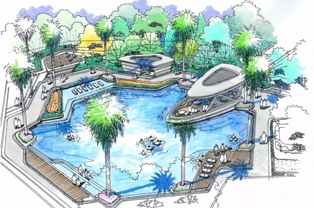 手绘效果图设计详解,干货五幅景观手绘效果图步骤图解