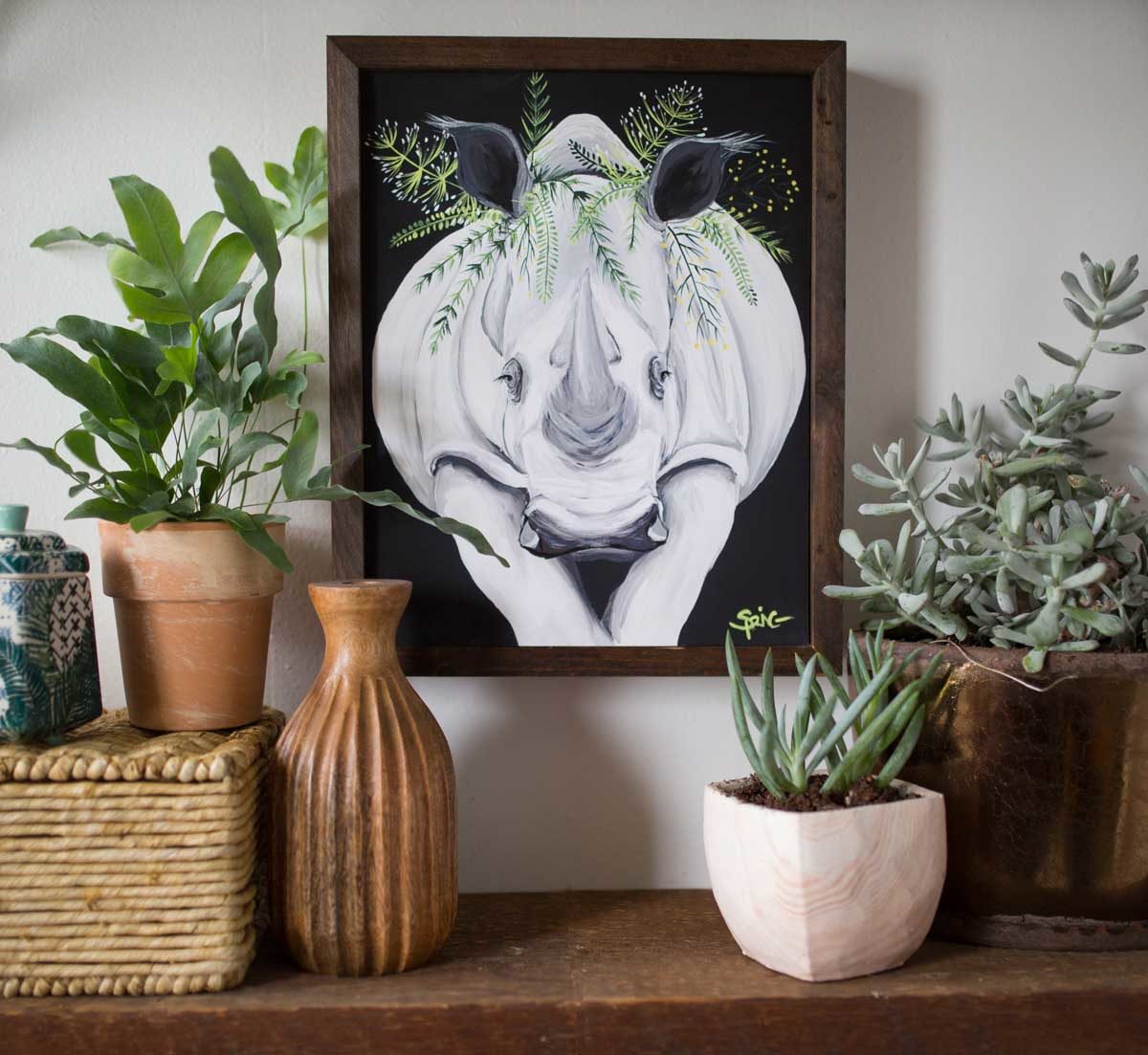 波西米亚风格的丙烯动物肖像，色彩鲜艳充满个性，装饰效果极强