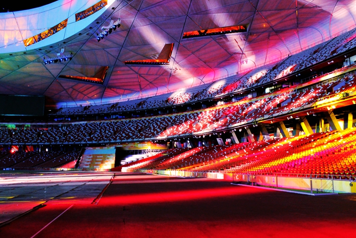 国家奥体中心灯光秀,鸟巢朝阳灯光节