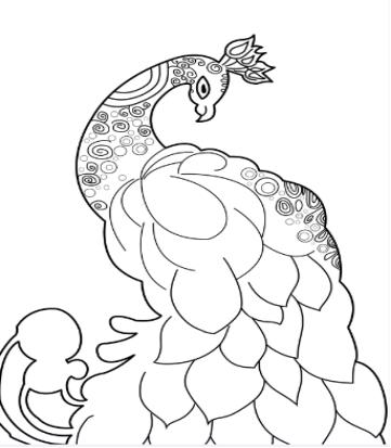 孔雀线描小学生一等奖画大全,黑色卡纸高光笔线描创意画孔雀