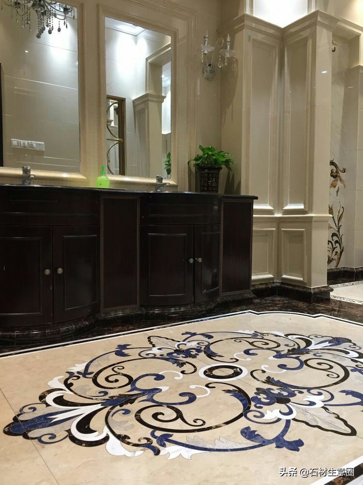 大理石地面水刀拼花效果图,100多平方水刀拼花图片