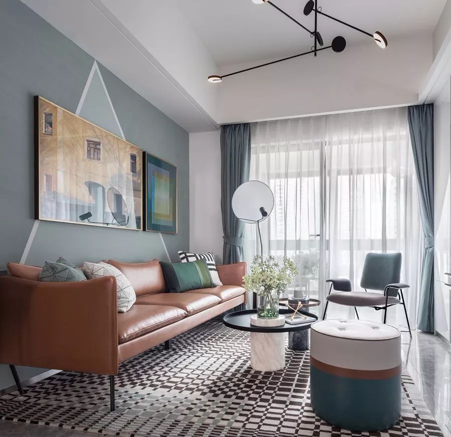 客厅大面积地砖深灰色铺贴效果图,客厅地砖简约铺贴图