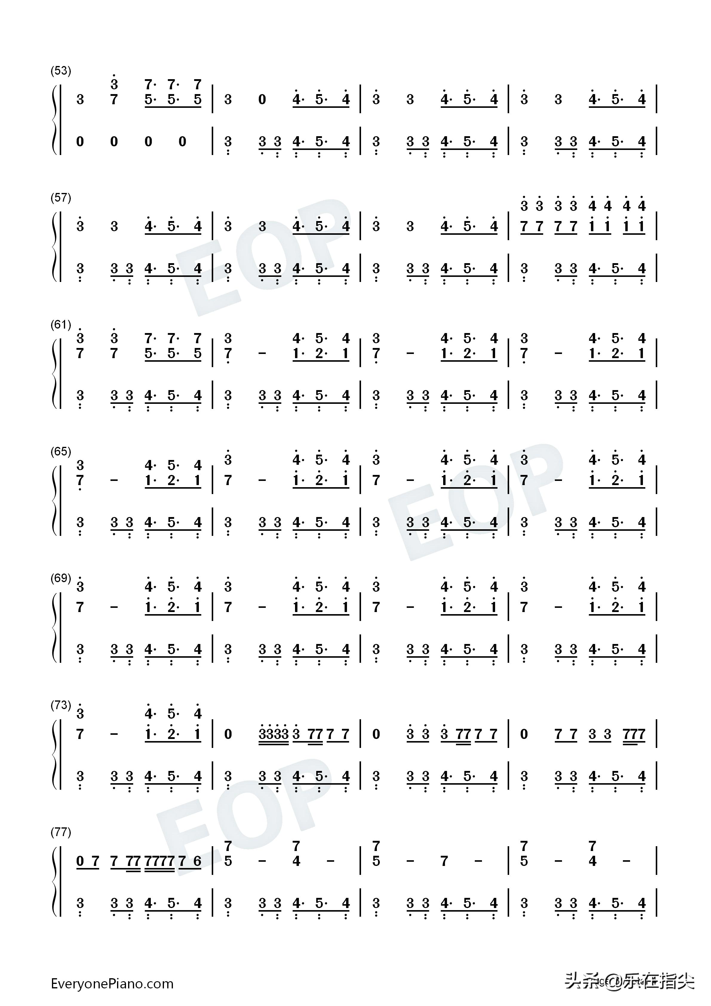 no钢琴谱五线谱,别知己五线谱钢琴谱双手指法