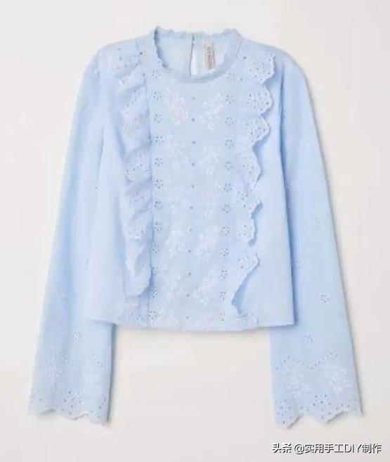 2020蕾丝领时尚气质纯色衬衣,时尚设计荷叶花边纽扣套头衬衫