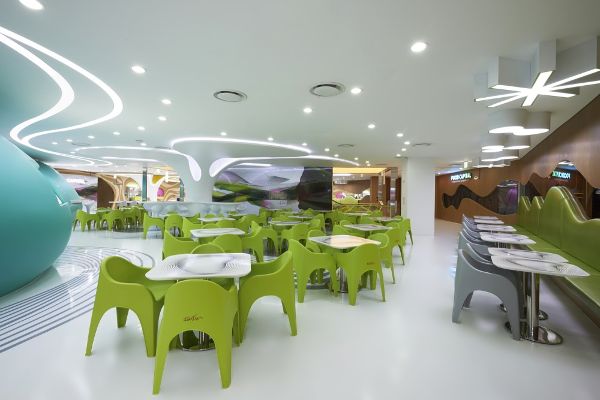 首尔韩国餐厅设计风格,韩国乐天百货美食城立面图