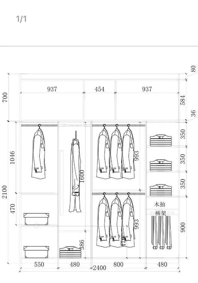 衣柜布局设计尺寸图,52公分的衣柜怎么设计