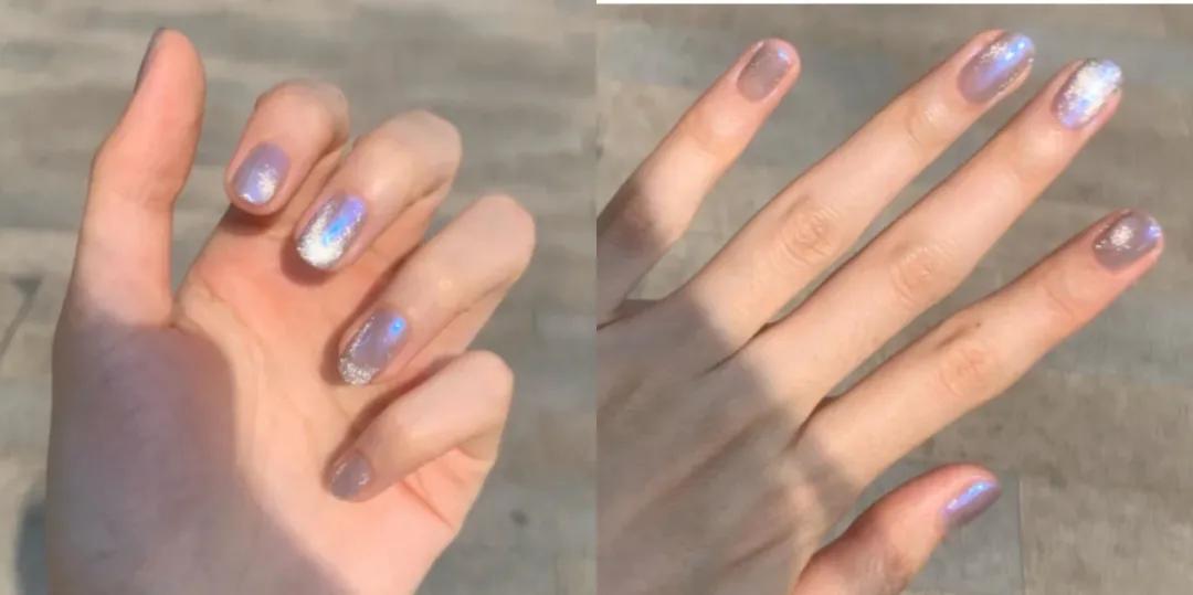 仙女甲冰透极光款式图片,纯色短甲颜色搭配高级感