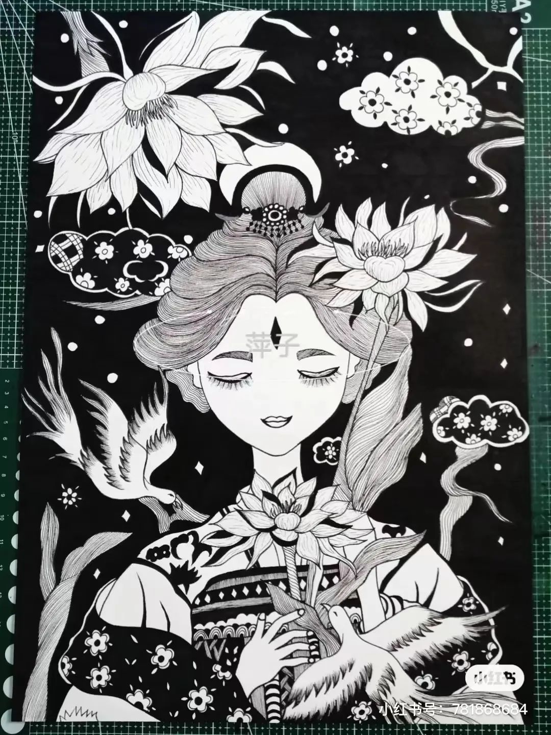 花卉简单线描创意画,花草线描画装饰