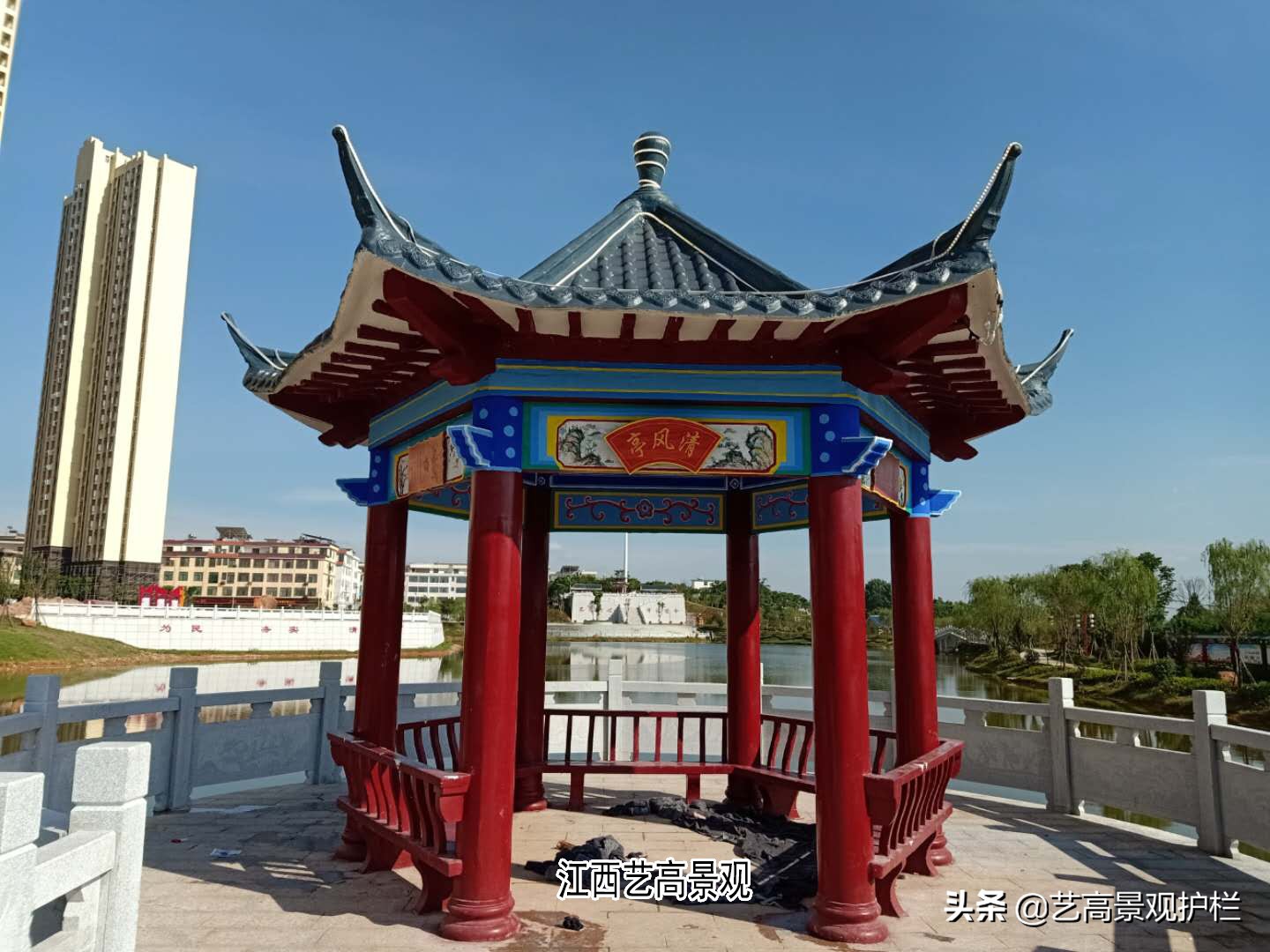 混凝土六角凉亭钢模具,江西仿木铝合金凉亭效果图