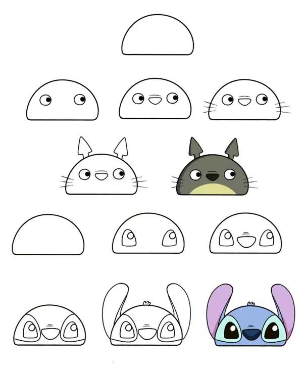 用半圆画简单又漂亮小动物,100个可爱小图案简笔画动物