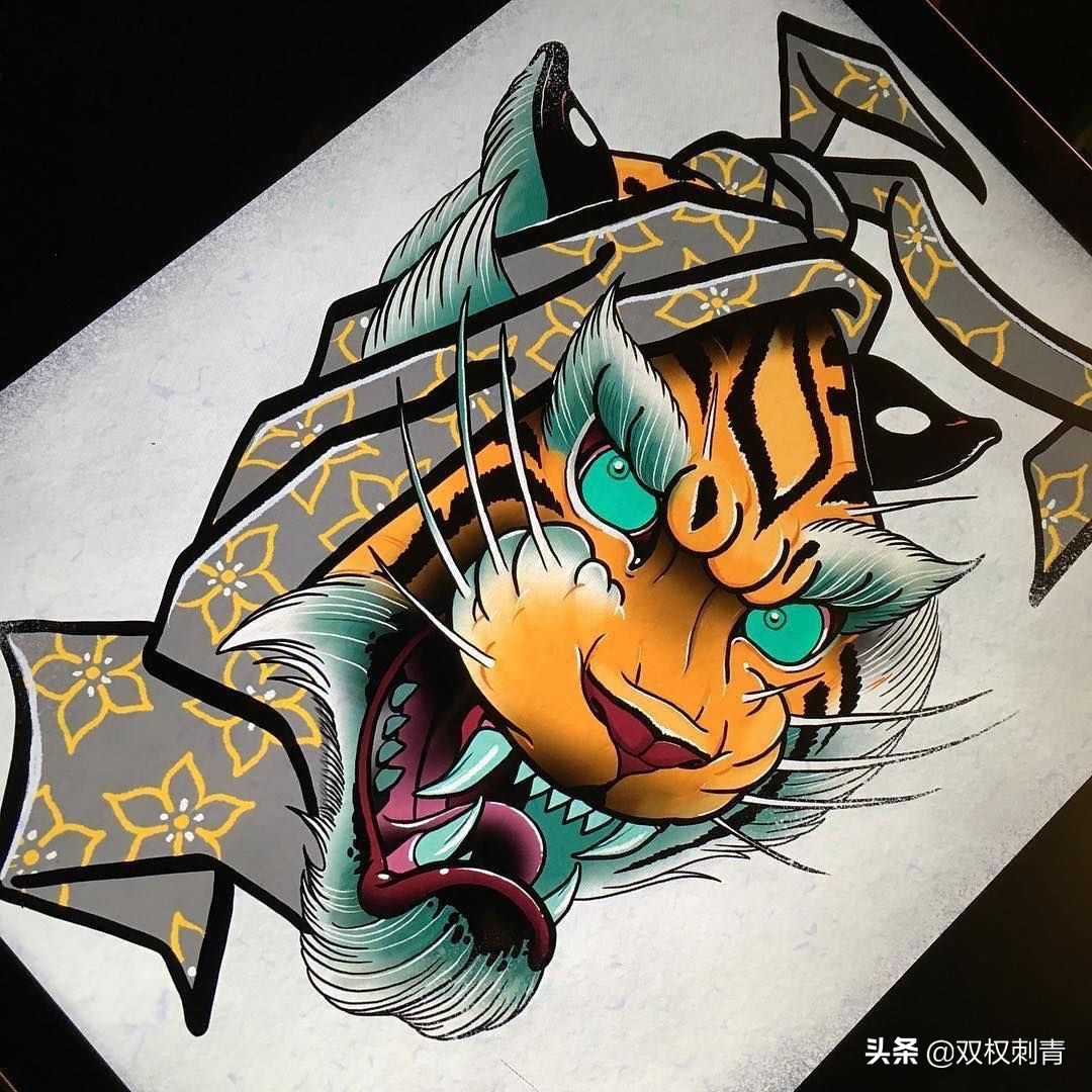 新传统老虎纹身手稿,满背老虎纹身手稿大全
