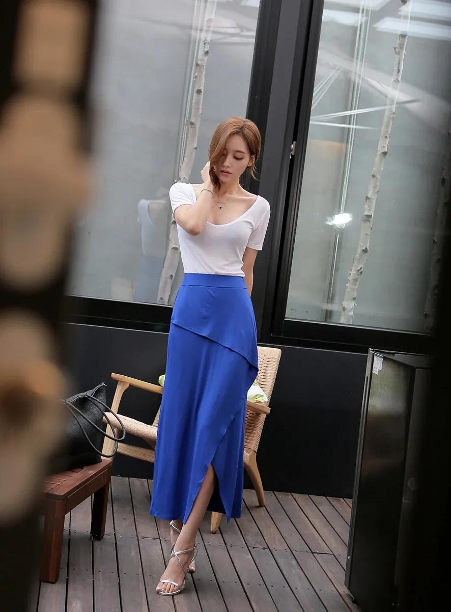 孙允珠蓝色波点连衣裙,孙允珠夏日长裙