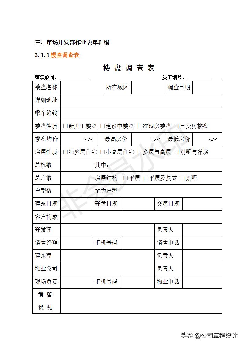 装饰公司市场部管理制度,装修公司市场部月报表模板
