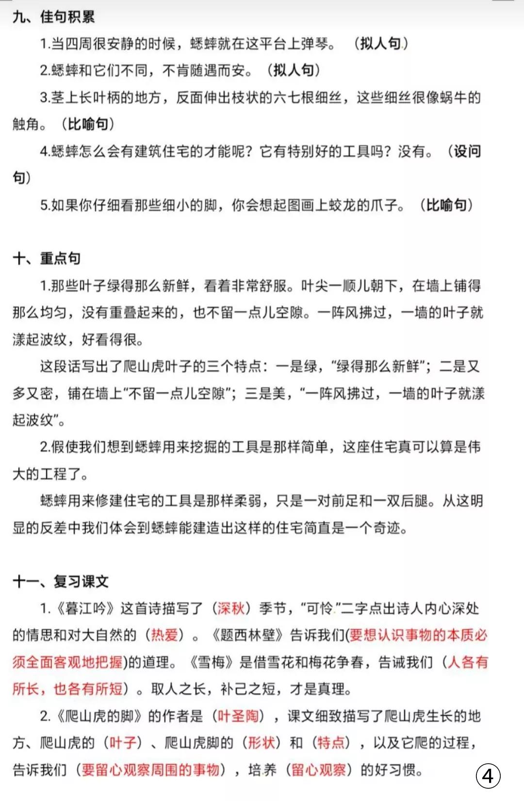 2021四年级上册语文第3单元测试卷,四年级上册语文期末单元知识总结