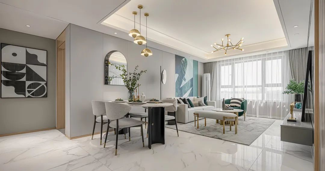 轻奢现代整体空间搭配,将空间的现代轻奢感释放