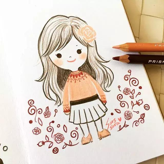 彩铅画古风人物简笔画,彩铅荷花简笔画几分钟就能学会