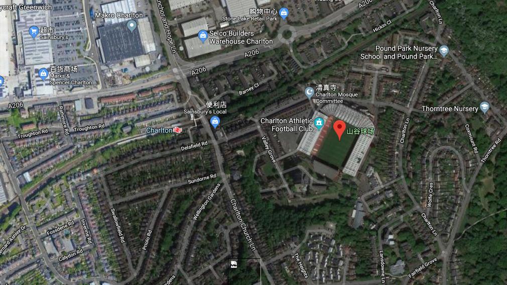 伦敦的著名足球场,用谷歌地图看地方