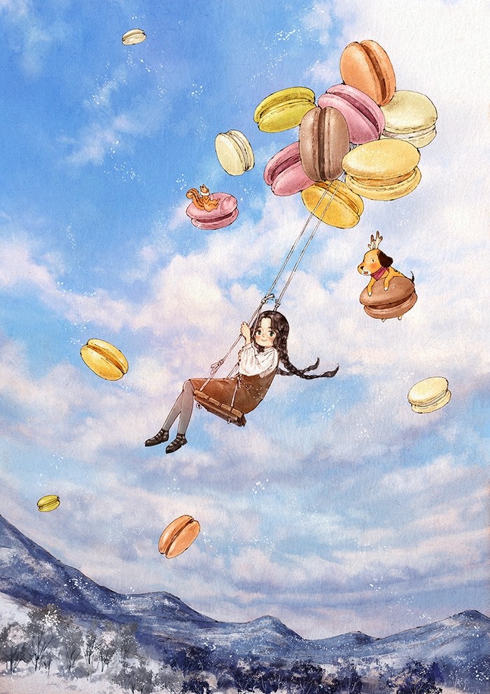 韩国插画师森林女孩日记图文,水彩插画森林女孩日记