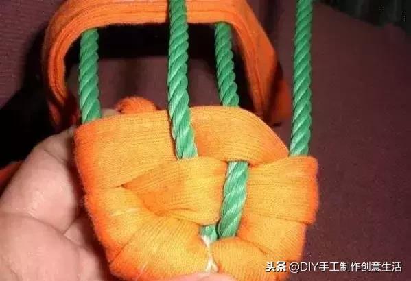 布条线桃花拖鞋编织教程,旧布条编拖鞋方法