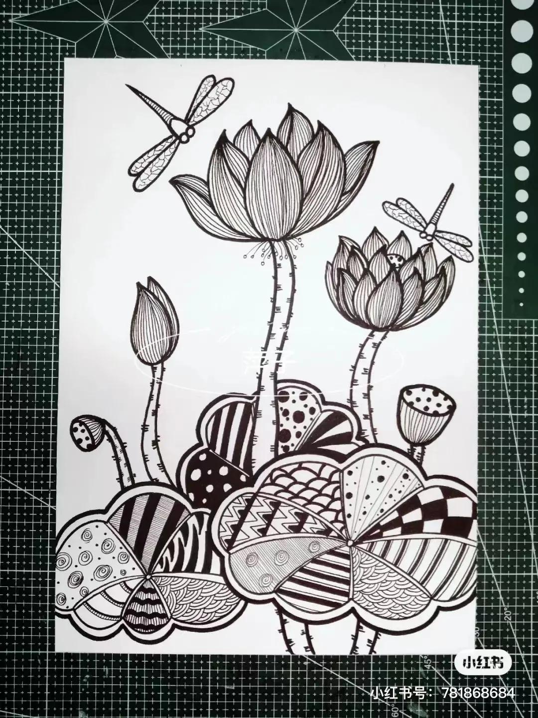 花卉简单线描创意画,花草线描画装饰