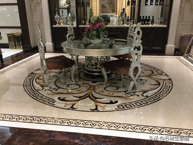 大理石地面水刀拼花效果图,100多平方水刀拼花图片