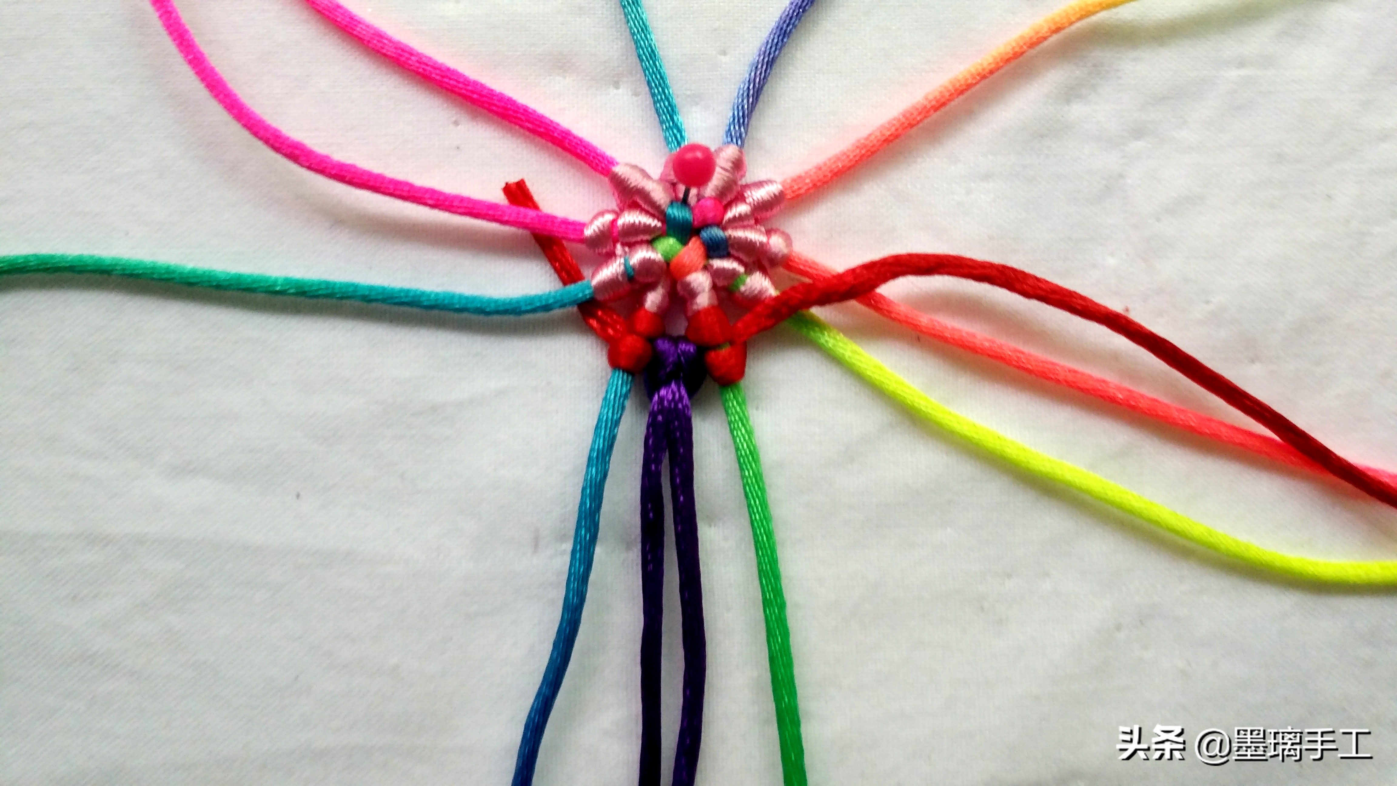 手工编绳大挂饰教程,手工编绳立体花朵挂毯视频教程