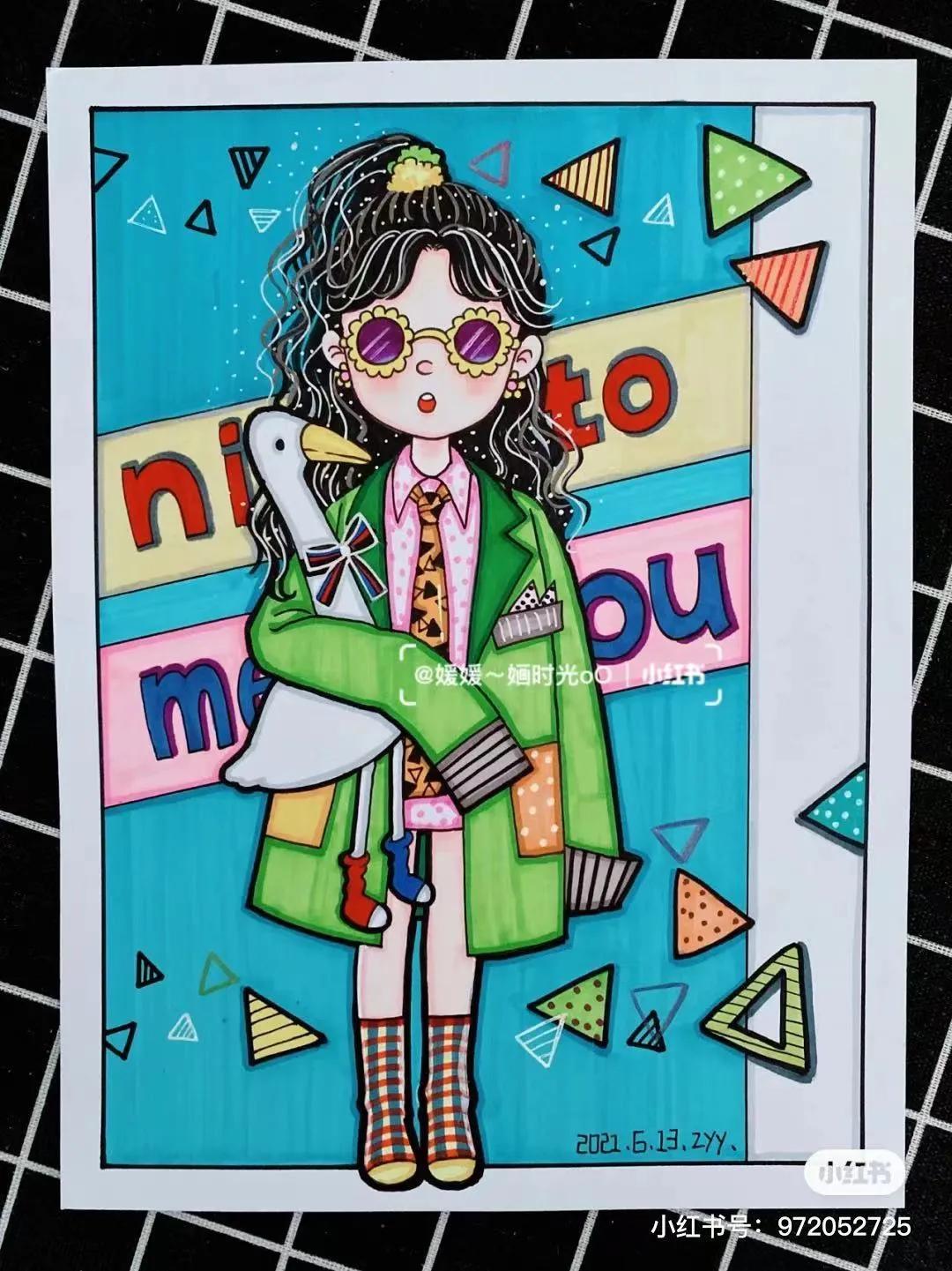 色彩缤纷的马克笔装饰画,60色的马克笔画简单的动漫画