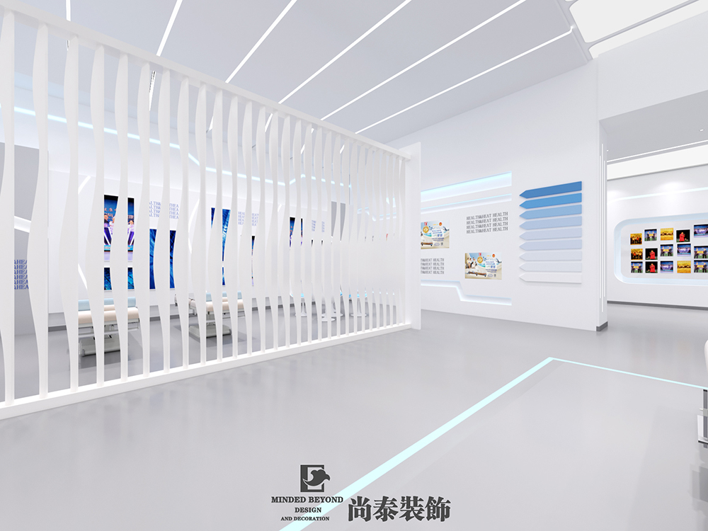 650㎡医疗展厅设计,不是所有的“蓝+白”都能玩得这么大气的