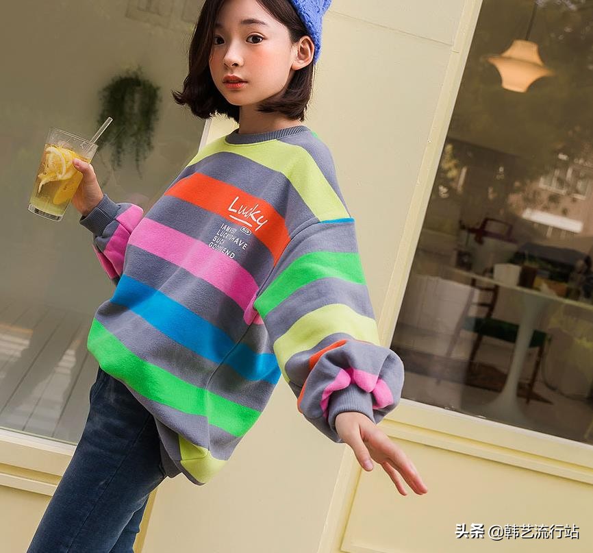 女童韩系风加绒连帽卫衣,2019秋女童流行卫衣