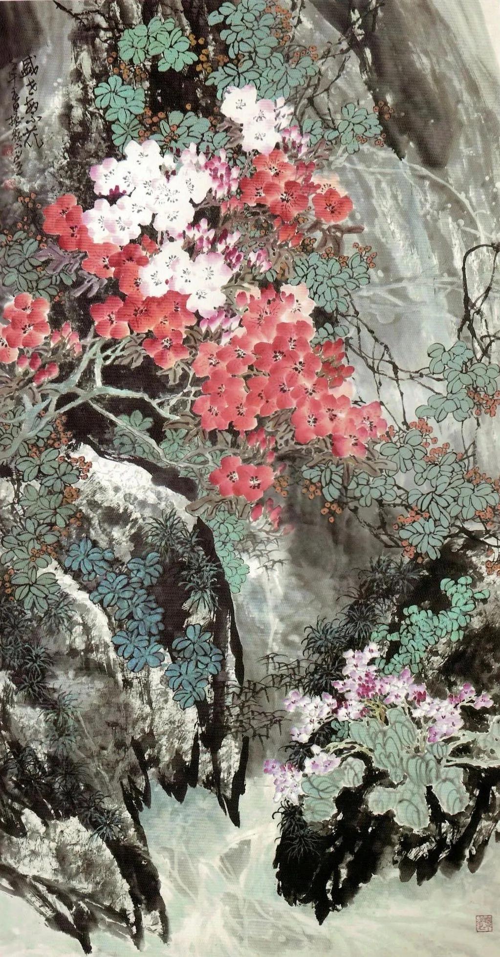 名家六尺杜鹃花国画欣赏,中国最美杜鹃花国画作品