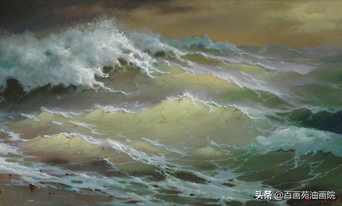 油画夕阳下大海,油画如何画大海