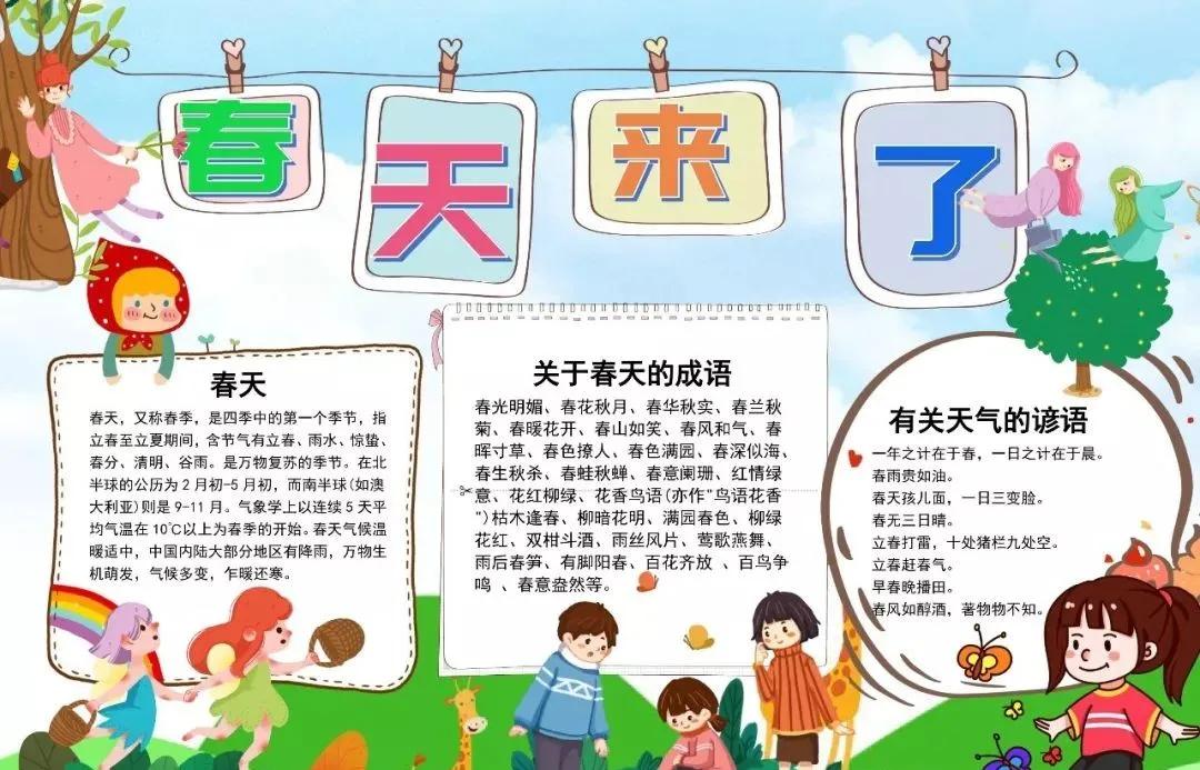 关于春天诗句的手抄报四年级,春天四字成语手抄报和古诗