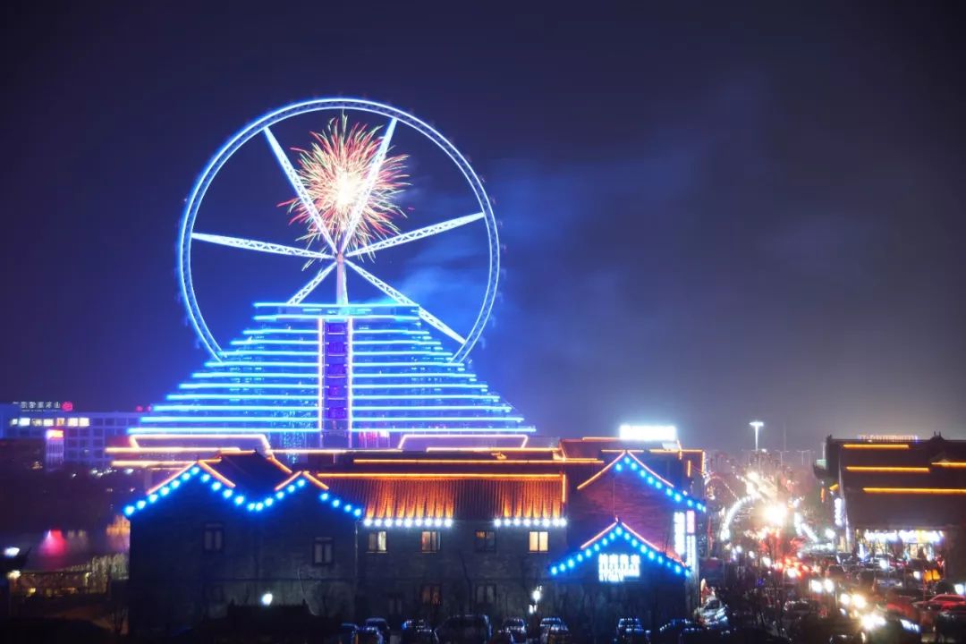 水城之眼摩天轮夜景,东昌湖水城之眼摩天轮