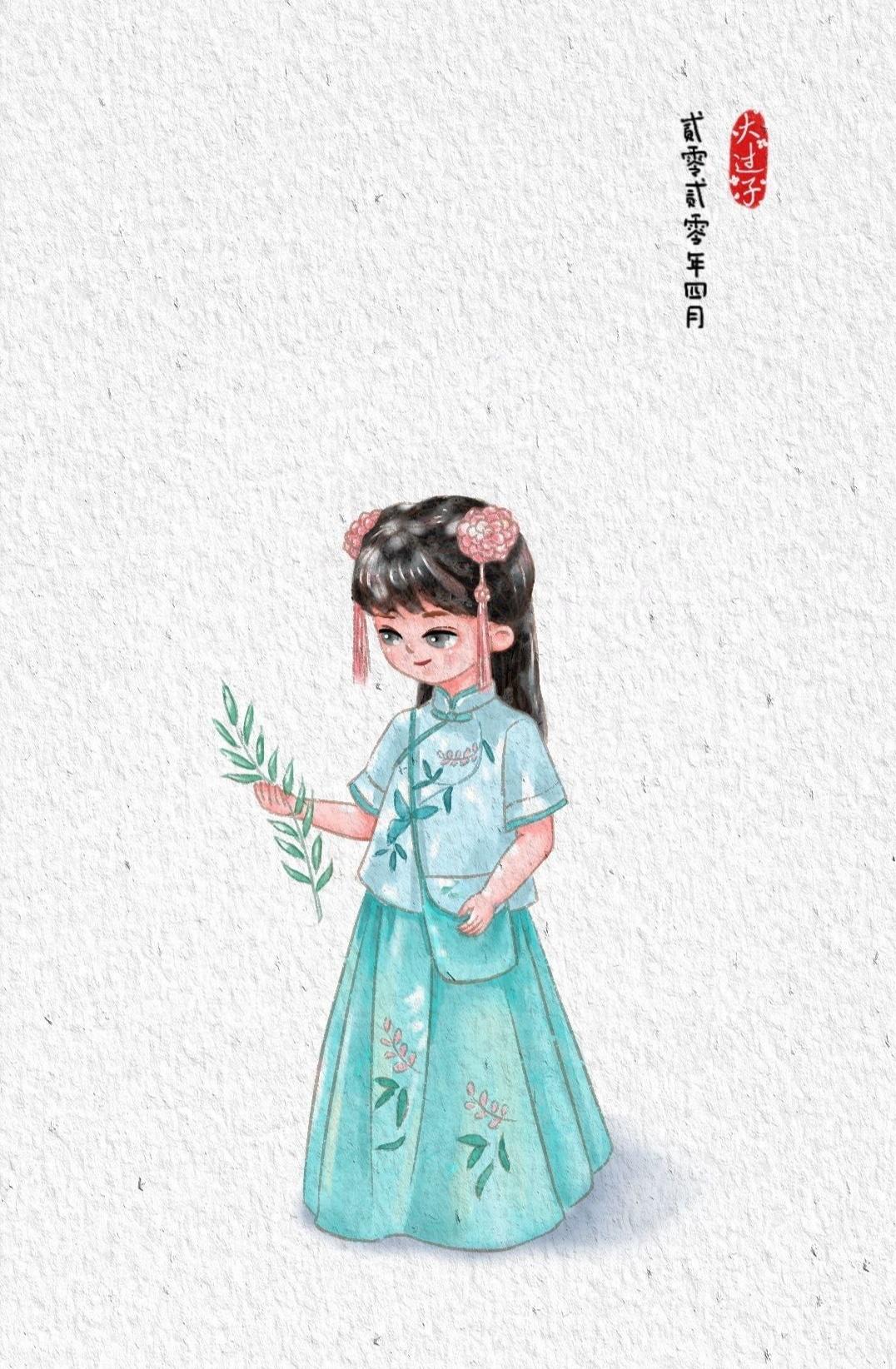 q版汉服插画教程,古风汉服美人插画q版