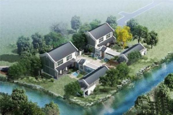 上海青浦苏式园林别墅,上海青浦带前后院的现代风别墅