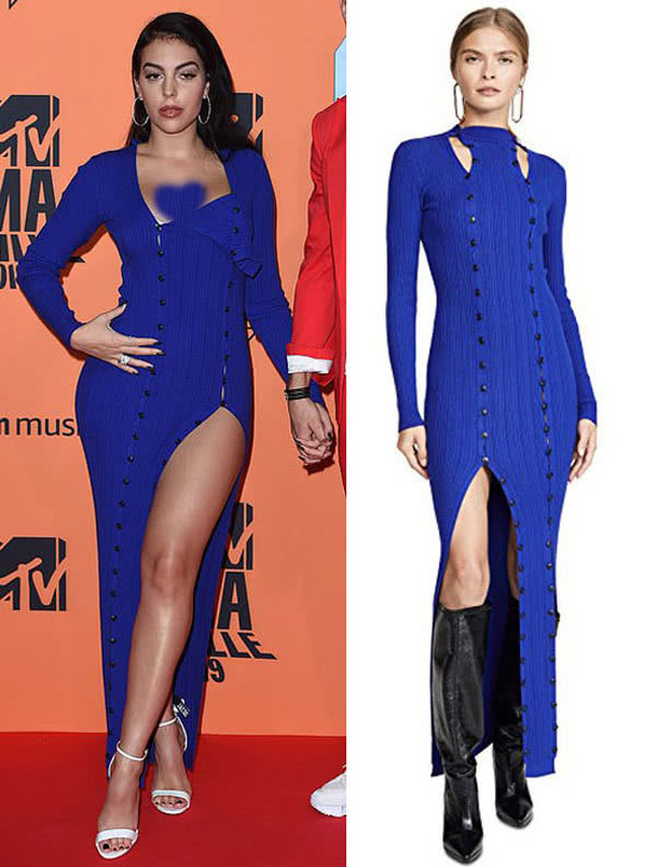 乔治娜最新出席活动红色长裙,乔治娜穿粉色裙子的时候照片