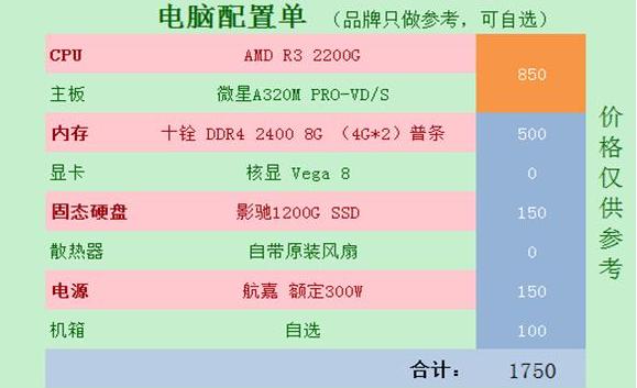 组装电脑配置清单推荐lol吃鸡,3000元游戏电脑主机最强组装清单