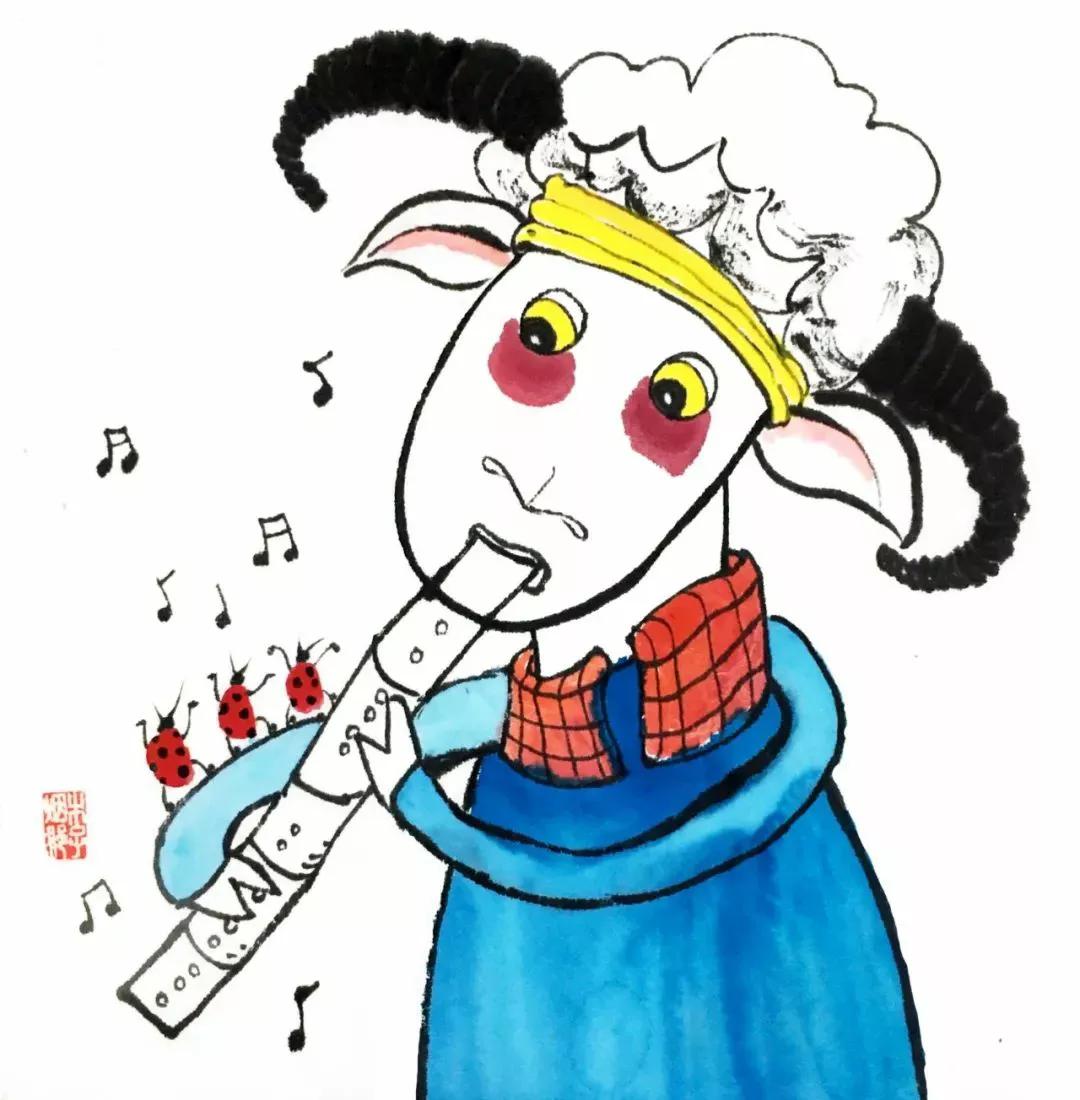 水墨画山羊的画法,草原小绵羊水彩怎么画