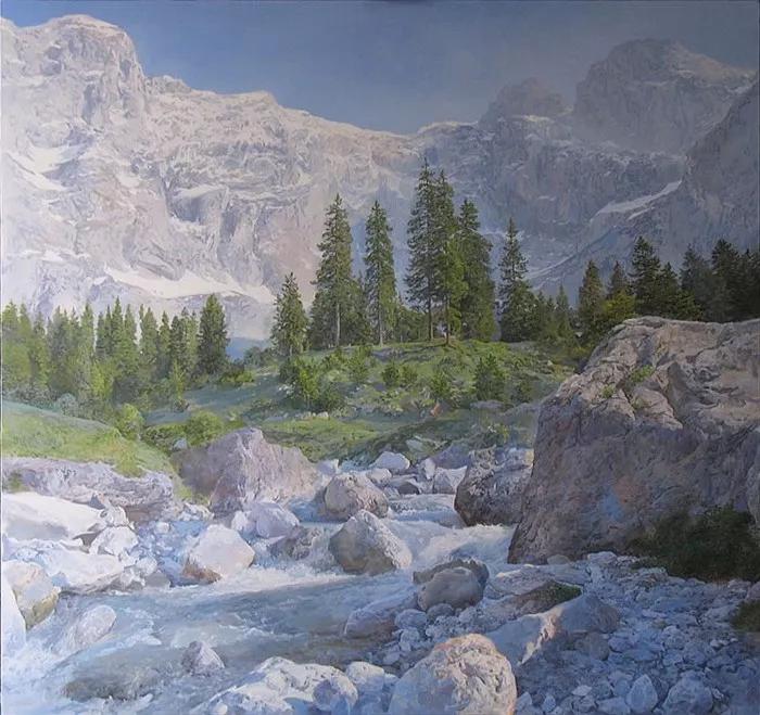 俄罗斯艺术家AydemirSaidov的人体绘画,花间的美丽少女