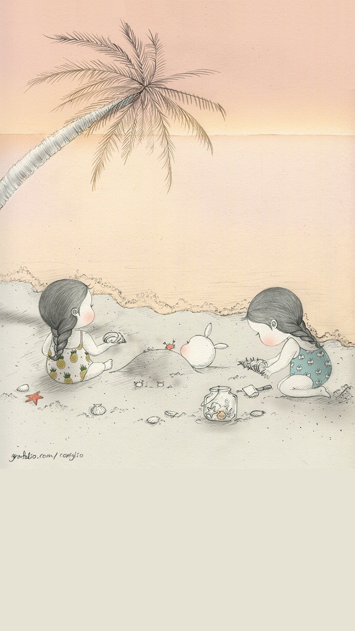 少女与兔子插画,兔子手绘创意插画