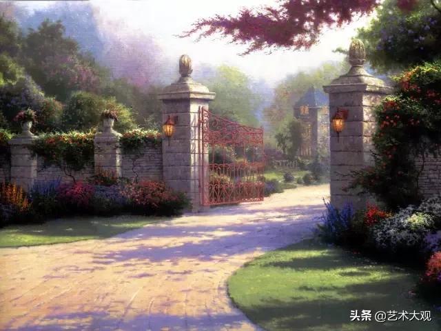 美式欧式田园风光油画,童话里的小屋子绘画