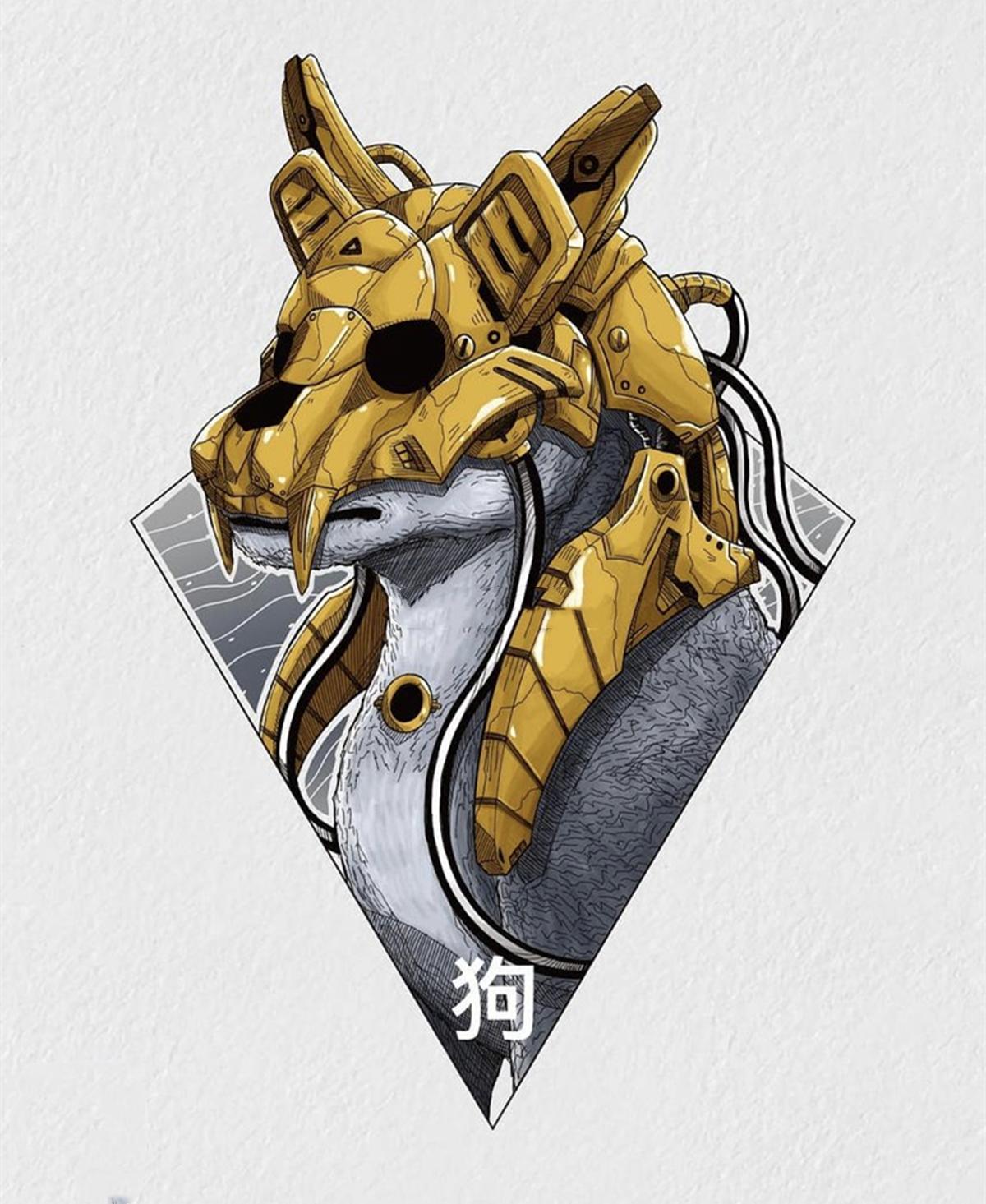 十二生肖机械化形象，灰色基调充满科幻元素，你喜欢自己的生肖吗