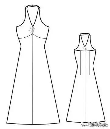 女装连衣裙服装制版,高腰褶皱a字吊带连衣裙女装