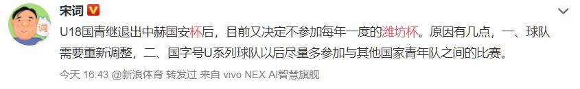 中国国青又退赛了退出潍坊杯熊猫杯后肇俊哲：这是耻辱知耻后勇